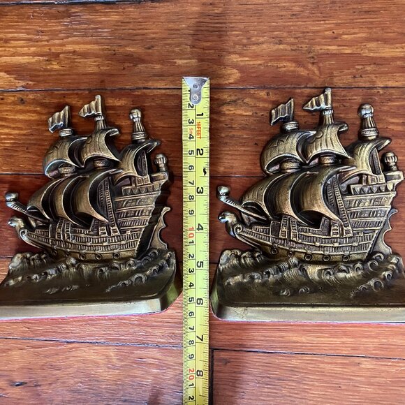 Vintage BOOK ENDS Philadelphia Mfg. Co. Cast Iron w/ Bronzed Finish Sailing Ship - Picture 11 of 12
